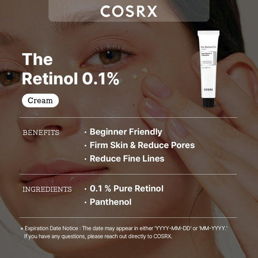COSRX - The Retinol 0.1 Cream – Anti-Wrinkle & Anti-Blemish Face and Eye Cream