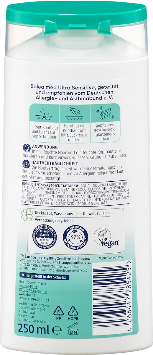 Balea med Anti-Dandruff Shampoo for Ultra Sensitive Skin, 250 ml