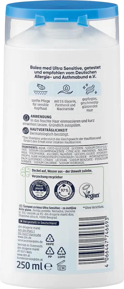 Balea med Ultra Sensitive Shampoo, 250 ml