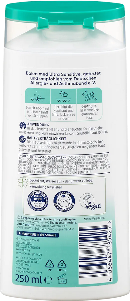 Balea med Anti-Dandruff Shampoo for Ultra Sensitive Skin, 250 ml