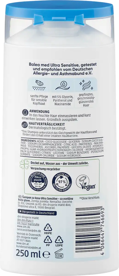 Balea med Ultra Sensitive Shampoo, 250 ml